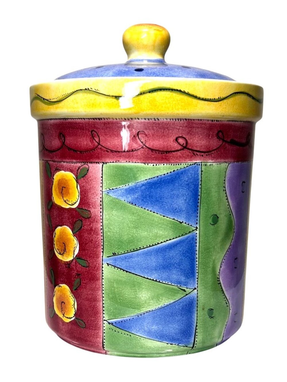 The Sweet Shoppe By Sango Ceramic Cookie Jar With Lid Floral & Geometric Design